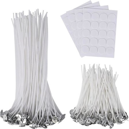 Lyslaging sett med forvoksede veker med sentreringsanordning, dobbeltsidige veke-klistremerker for DIY-lys