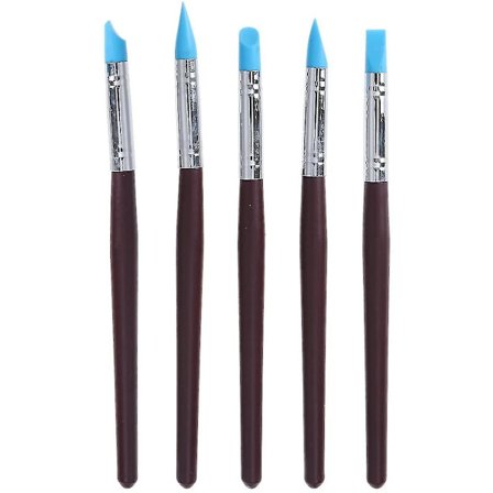 5-pak silikonmalingsbørster for flytende malemaskering og leireforming mørkerød