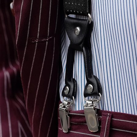 Bretele late negre cu picățele și clipsuri pentru bărbați - Bretele cu clips