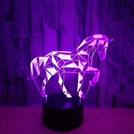 3D Hest Nattlys 7 Farger LED Bordlampe USB-Lader