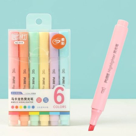 6 st/set Pastellfärgade Macaron Highlighter Penna Marker Pennor Fluorescerande Penna Ritning Highlighters Söta brevpapper Skolmaterial