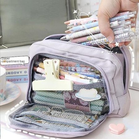 Stor kapasitet blyantveske estetisk blyantveske skoleetui glidelås stor stasjonær veske penn etui studenter(lilla)