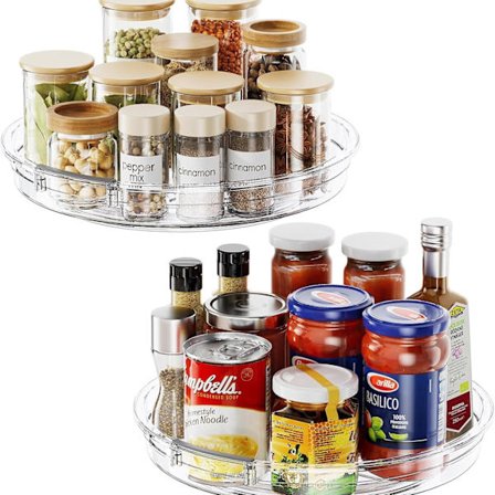 Roterende krydderhylle, stor oppbevaringshylle i plast til kjøkkenskap, for oppbevaring av krydder.