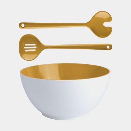Salad bowl & salad servers in melamine Marine Business Mustard, yellow, 25 cm
