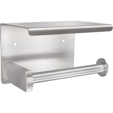 Toalettpapirholder med hylle, toalettpapirrullholder veggmontert, passer til mega rull, rustfritt stål toalettpapirdispenser oppbevaring uten boring