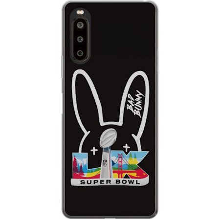 Kompatibelt Mobildeksel til Sony Xperia 10 II Bad Bunny portrett med åpen skjorte, tatoveringer og krøllete hår i stilfull motefotografering
