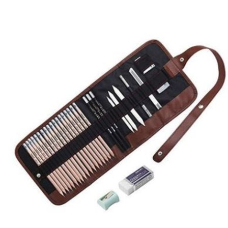 Sæt med skitseringsblyanter, tegneblyanter og skitser