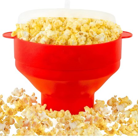 Popcorn Skål Silikone Mikro Skål til Popcorn - Sammenklappelig Rød