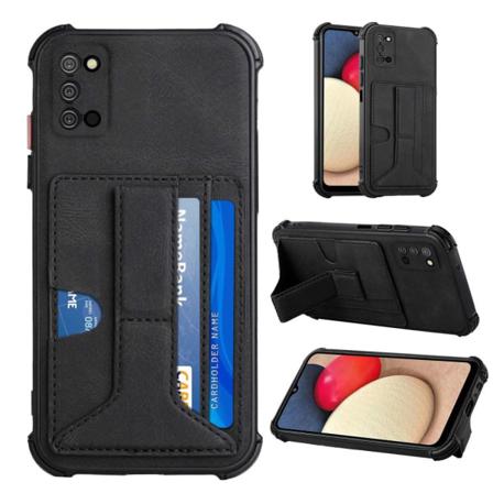Skalo Samsung A02s / A03s Shockproof Läder Korthållare - Svart Svart