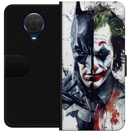 Yhteensopiva Lompakkokotelo Nokia Nokia G20 Jakettu muotokuva Batmanista ja Jokerista dramaattisessa kuvituksessa, kuvankaunis supersankariteema tumma
