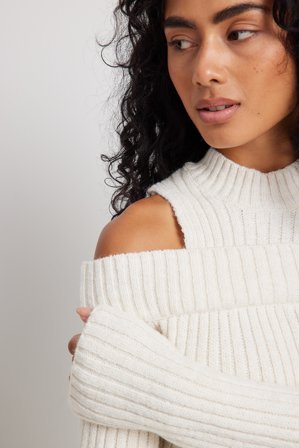NA-KD Trend Pull en maille côtelée deux-en-un - Pull à Découpes - Beige - Medium
