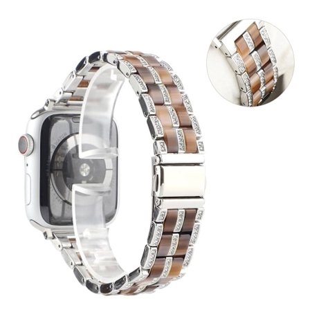 Apple Watch 42 mm - 44 mm klockarmband i rostfritt stål med strassdekor - Silver / Honung