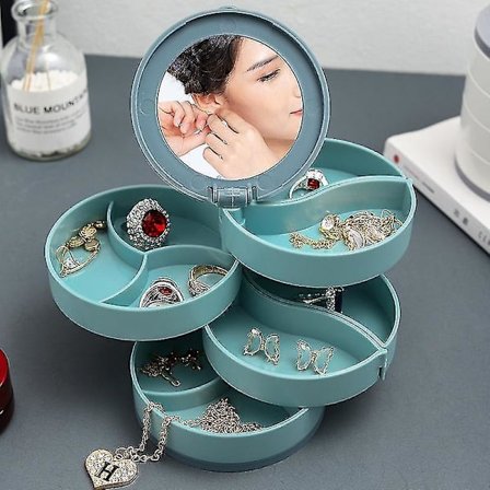 Oppbevaringsboks Smykker Flerlags Roterende Plast Stativ Speil