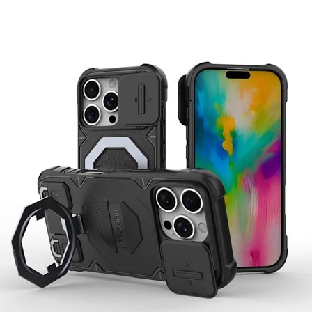 Kompatibel med IP-16PRO stødsikkert etui, telefonetui med stativ, sort