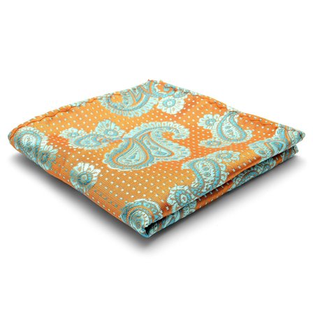 Pañuelo de bolsillo de seda con estampado de cachemir verde azulado para hombres - Pañuelos de bolsillo estampados