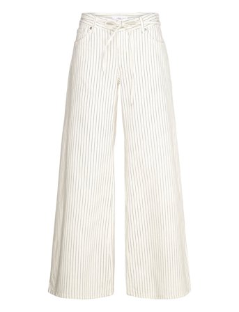 Wide Leg Jeans With Stripes And Belt White Mango