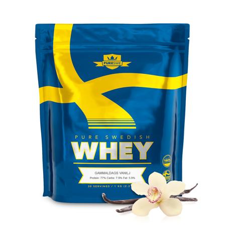 PureSwe Whey, 1 kg, Gammeldags Vanilje – Whey protein, Proteinpulver, Kosttilskudd, Proteinpulver, Myseprotein (Whey Protein)