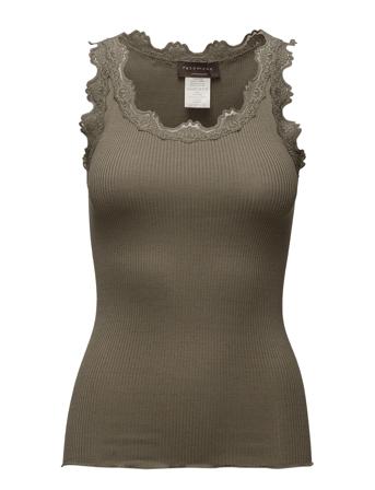Silk Top W/ Lace Top Ærmeløs Top Grøn Rosemunde