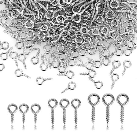 300 Små øjenskruer øjepinde kroge, 3 størrelser øjenskrugekroge øjer skrue mini rustfri øjenskruer kroge til smykkefremstilling DIY