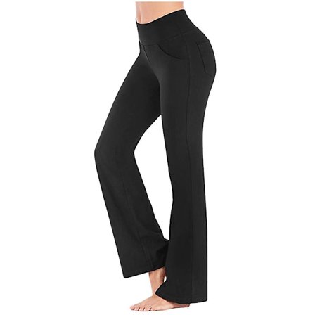 Dam Vanliga elastiska Yogabyxor med hög midja Andas Bekväm Full Längd Vida Ben Byxor Sommar Casual Flare Byxor