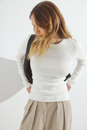 NA-KD Haut en maille côtelée à encolure ronde - - OffBlanc - M (EU 38-40)