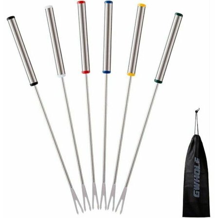 Sæt med 6 fonduegafler, spyd i rustfrit stål til ost, kød, chokolade, dessert - 24 cm