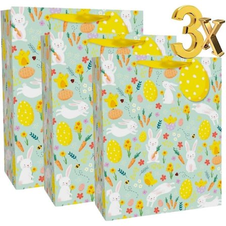 Paket med 3 kycklingar kaniner presentpåse påsk medel/stor - inslagningsband presentlapp present ägg (kycklingar, medel)_Newway Gifts