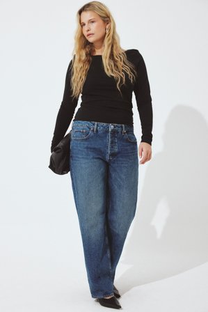 NA-KD Jean droit Way à taille mi-haute - Jeans taille moyenne - Bleu - EU 38