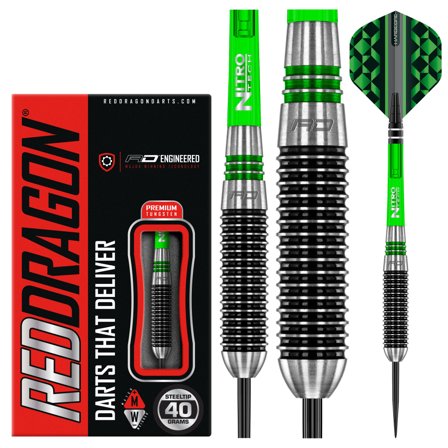 Red Dragon Darts Titan 2 Tungsten Steel Tip Darts 32g/36g/40g Green/Silver Professional Nitro Hardcore Flights
