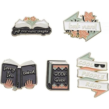 5 st Cool People Read Band Enamel Pins Kreativa Blomma Bok Babe Legering Brosch Badge Söt Rolig Lapel Smycken Tillbehör Present Till Barn Vänner