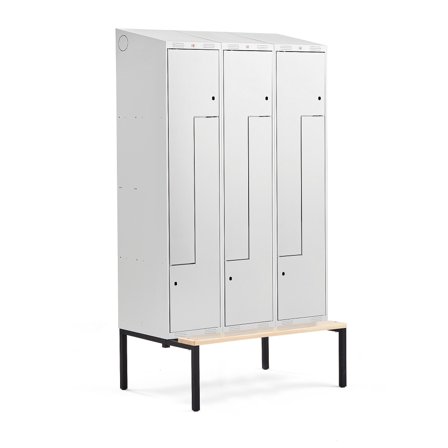 Z-Spind CLASSIC mit Sitzbank, 3 Module/6 Türen, 2290 x 1200 x 550 mm, grau
