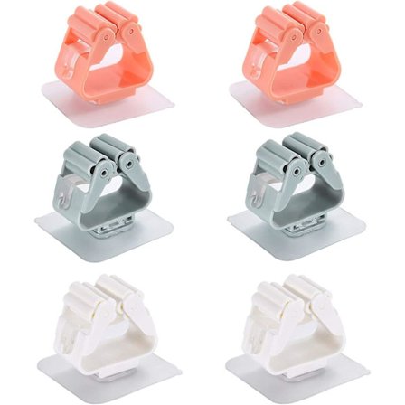 6 st väggmonterade kvasthållare, utan borrning, självhäftande kvasthållare, väggmonterad kvasthållare, används för att organisera moppar, kvastar, 