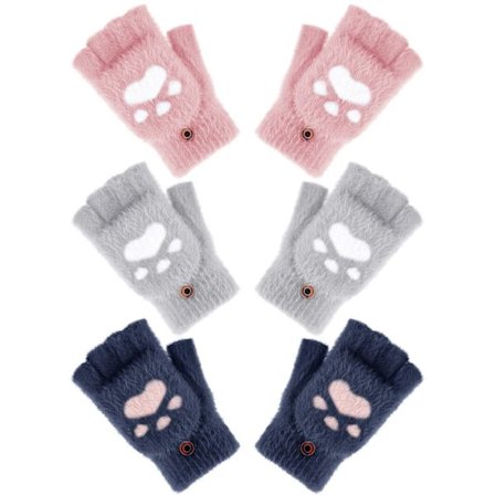3 par vinterfingerløse handsker varme konvertible handsker flip kattepotehandsker til kvinder koldt vejr cosplay (pink + marineblå + grå)