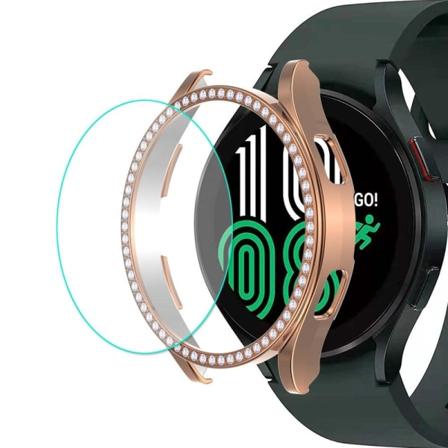 ENKAY Samsung Galaxy Watch 4 (40mm) strassi suojakuori + karkaistua lasia näytönsuoja - Ruusukulta Pink