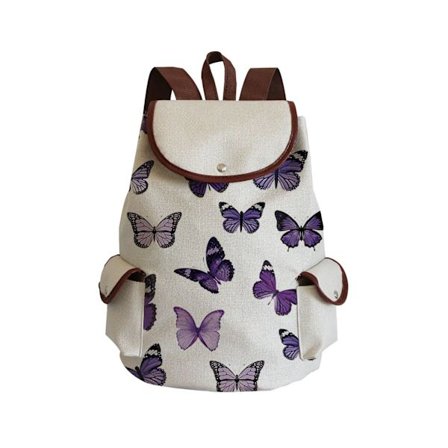 Canvas rygsæk i frisk stil, dame snøre rygsæk, kvindelig rejse rygsæk, blomster sommerfugl striber tryk skoletaske~07061
