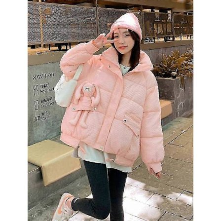 Efterår Vinter Casual Løse Parkaer Jakke Kvinder Sød Søde Kanin Varm Tykke Frakker Koreansk Kvinde Elegant Bomuldsforet Overtøj geschenke fur frauen