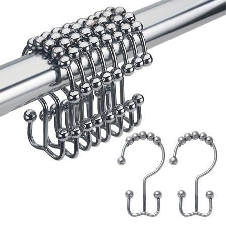 12 stk dusjgardinkroker ringer, rustfritt metall dobbel glide dusjkroker stenger gardiner krom