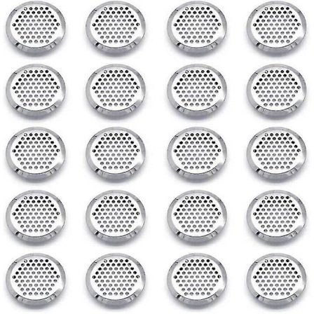20 stk. ventilasjonsgitter i rustfritt stål, rundt ventilasjonsgitter brukt til installasjon på steder som kontorer, konferanserom, auditorier, 