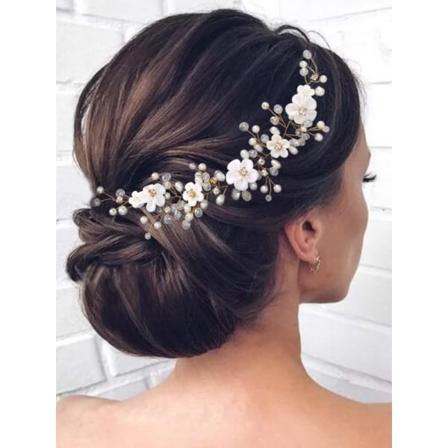 Blomsterbrud Bryllupshårranke Perle Brudes Hodebånd Rhinestones Hår Pust Tilbehør for Kvinner og Jenter (B Gull)