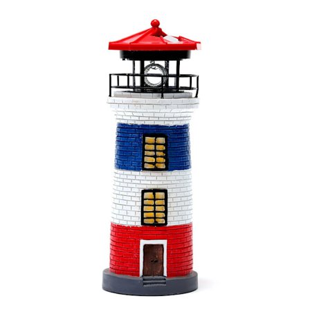 LED Solcelle Fyrtårn Statue Roterende Udendørs Lys Have Gård Plæne Håndværk Ornament (Sort og Hvid)