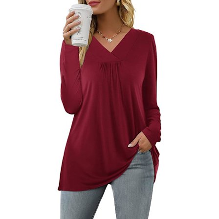 Dam Casual Toppar V-ringad T-shirt Kort/långärmad Plisserade Longine Skjortor