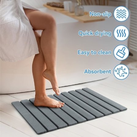 Badeværelsesmåtte i sten, foldbar naturlig kiselgur skridsikker hurtigtørrende superabsorberende 60 x 39 cm brusemåtte til badeværelse hjem køkken
