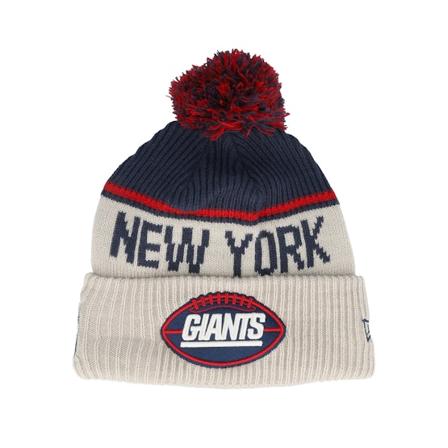 New Era - NFL Beige pom Beanie - New York Giants NFL24 Sideline His Sportknit Stone/Navy Pom @ Hatstore
