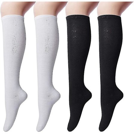 4 Pairs Of Women's Knee Socks Made Of Cotton, Overknee Stockings Knee High Socks