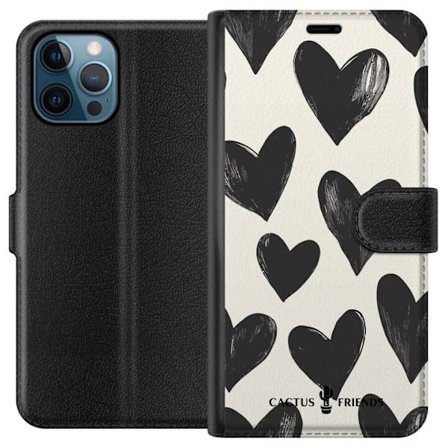 Kompatibelt Lommeboketui til Apple Apple iPhone 12 Pro Cactus and Friends - Bold Black Love Pattern
