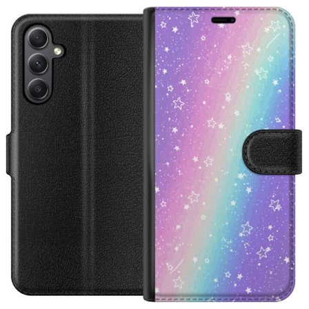 Kompatibel Tegnebogsetui til Samsung Galaxy S23 FE Rainbow-farvet pastelbaggrund med hvide stjerner og glitrende prikker i blød overgang