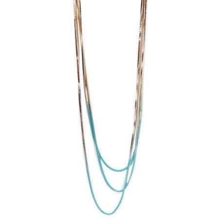 Tvåfärgat Långt Halsband Kedjehalsband -3 Kedjor i Guld & Turkos
