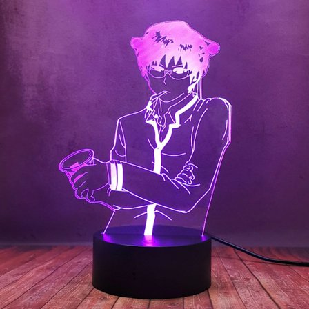 3D Anime LED Kult Saiki Kusuo Nattlampe for Tenåringer, Den Katastrofale Livet til Saiki K Hjemmedekor Skrivebordslampe, Berøringsfjernkontroll 