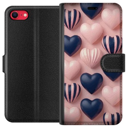 Yhteensopiva Lompakkokotelo Apple iPhone 8 Pehmeät kolmiulotteiset sydämet vaaleanpunaisessa ja merensinisessä sävyssä romanttisessa kuosissa