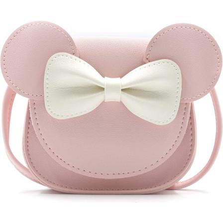 Pieni hiiri korva jousi crossbody-laukku, PU olkalaukku lapsille tyt ille taaperoille Pink
